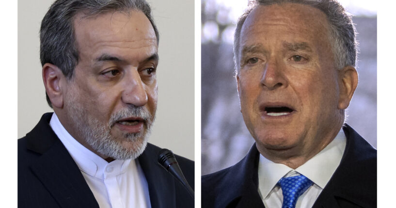 Iranian Foreign Minister Abbas Araghchi, left, is pictured in Tehran, Iran, on Feb. 25, and White House special envoy Steve Witkoff, right, is pictured in Washington, D.C., on March 19.