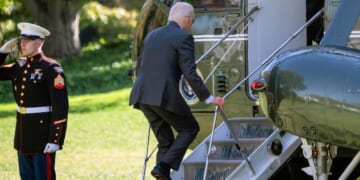 Then-President Joe Biden boards Marine One at the South Lawn of the White House in Washington, D.C., on Oct. 22.