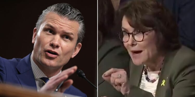 Sen. Jacky Rosen, right, a Nevada Democrat, was not happy about Defense Secretary Pete Hegseth's remark.
