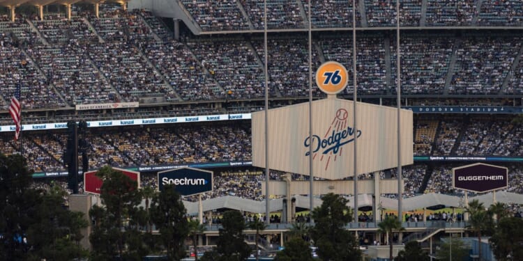 Dodger Stadium is seen during a game in Los Angeles, California on June 19, 2025.