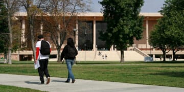 Students walk to class at California State University Northridge.