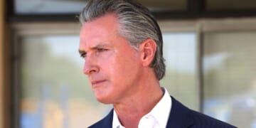 California Gov. Gavin Newsom speaks to the media about the federal government's demobilization of 2,000 National Guard members in Downey, California, on Wednesday.