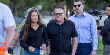 Jazzmin Kernodle, left, sister of Xana Kernodle, arrives with her father Jeff Kernodle and others outside the Ada County Courthouse for the Bryan Kohberger sentencing Wednesday in Boise, Idaho.