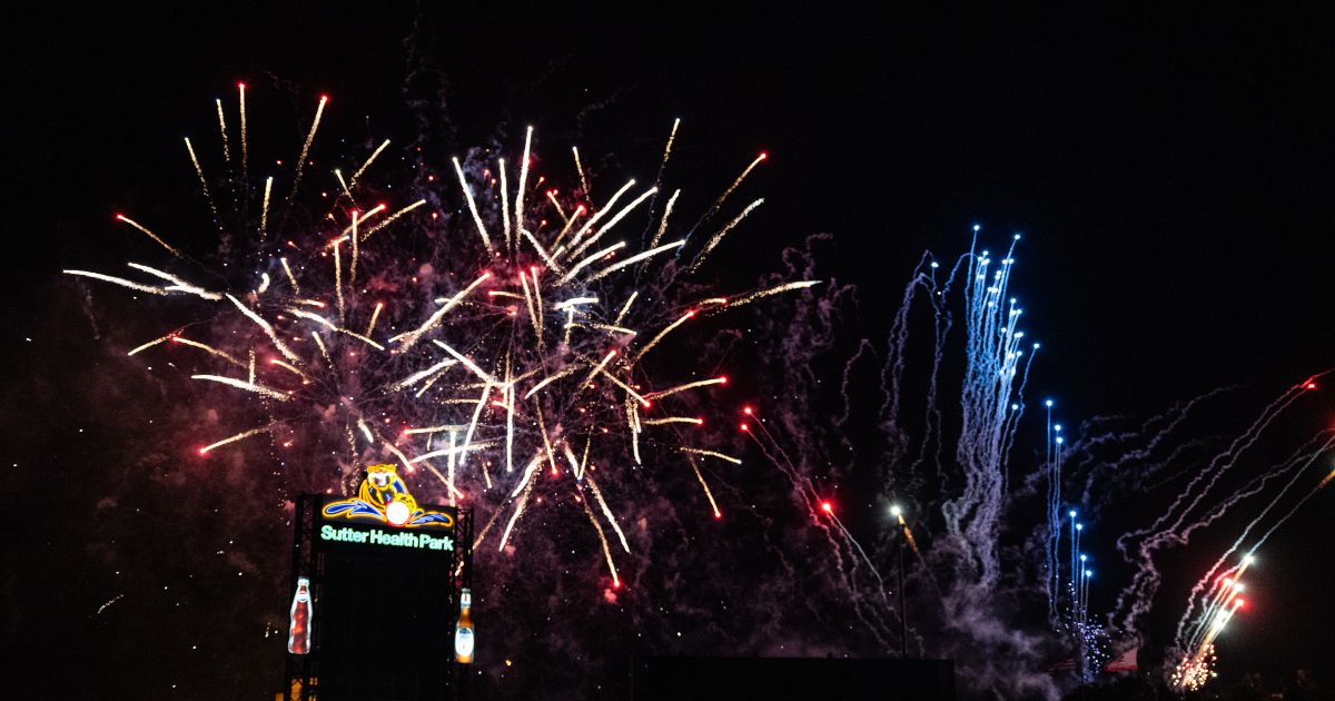 The Athletics host a Fourth of July firework show after a game against the San Francisco Giants at Sutter Health Park on July 4, 2025, in Sacramento, California.