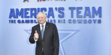 Jerry Jones arrives at the premiere of "America's Team: The Gambler and His Cowboys" in Los Angeles, California, on Monday.