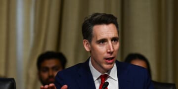 Sen. Josh Hawley, a Republican from Missouri, questions Linda McMahon as she testifies before a Senate Health, Education, Labor, and Pensions Hearing at the Dirkesn Senate Office Building on Feb. 13, 2025, in Washington, D.C.