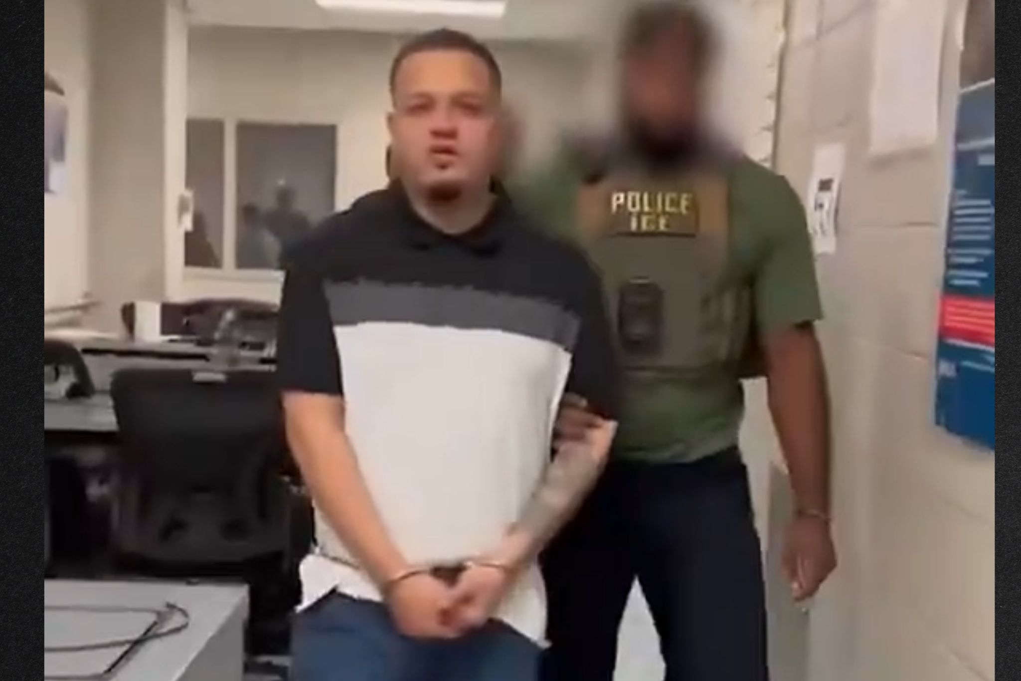 El Salvadoran illegal immigrant Kilmar Abrego Garcia is escorted through an Immigration and Customs Enforcement facility Monday.