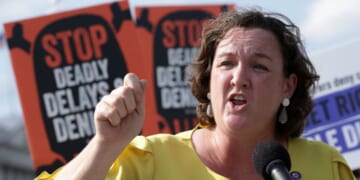 Former Rep. Katie Porter, a Democrat from California, speaks during a news conference on Medicare Advantage plans in front of the U.S. Capitol on July 25, 2023, in Washington, D.C.