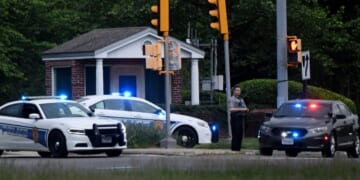 Police vehicles parked in Langley, Virginia, on May 3, 2021.