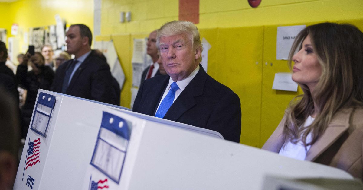 Then-Republican presidential nominee Donald Trump filling out his ballot for the 2016 presidential election.