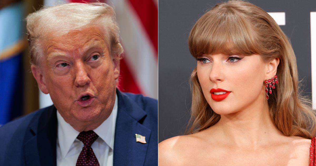 During a Cabinet meeting on Tuesday, President Donald Trump, left, reacted graciously to the announcement that pop star Taylor Swift, right, was engaged.