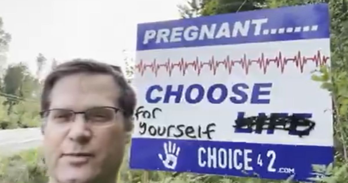 Christian anti-abortion activist Pete Baklinski discusses the vandalism of a Choice42 billboard on Aug. 10, 2025, in Ontario, Canada.