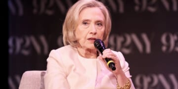 Hillary Clinton speaks onstage during a conversation with Margaret Hoover in New York City on May 1.