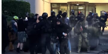 Katie Daviscourt of The Post Millennial filmed officers confronting the protesters with tear gas after antifa members surrounded the federal building in Eugene, Oregon and harrassed employees for several hours.