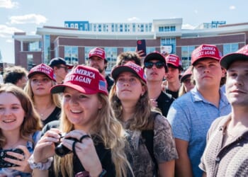 Attendees listen to Charlie Kirk speak at University of Nevada in Reno during his "You're Being Brainwashed" tour on Oct. 8, 2024.