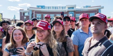 Attendees listen to Charlie Kirk speak at University of Nevada in Reno during his "You're Being Brainwashed" tour on Oct. 8, 2024.