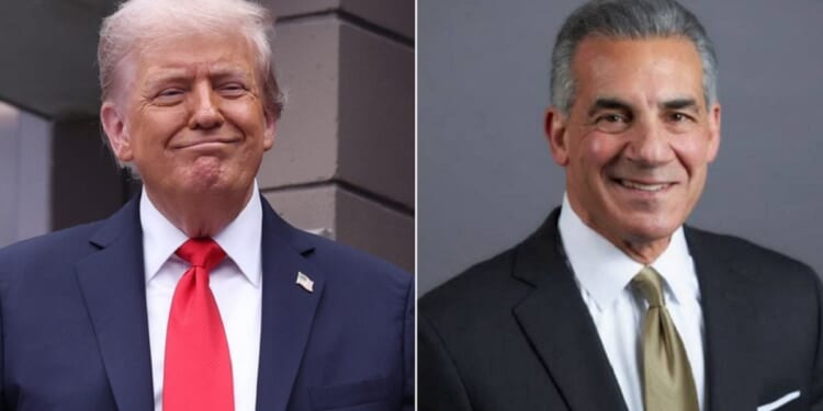 President Donald Trump, pictured left at the U.S. Open in New York on Sept. 7, gave a strong endorsement Thursday to New Jersey Republican Jack Ciattarelli, right, in his race for governor of the Garden State.