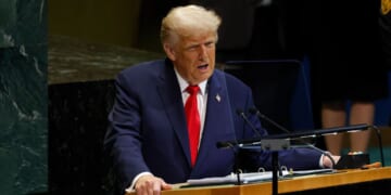 President Donald Trump speaks during the 80th session of the UN’s General Assembly at the United Nations headquarters on Sept. 23, 2025, in New York City.