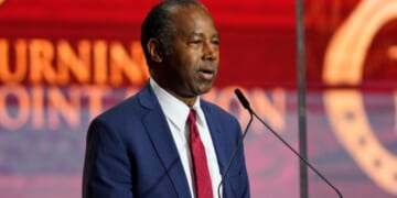 Dr. Ben Carson speaks at a memorial for conservative activist Charlie Kirk at State Farm Stadium in Glendale, Arizona, on Sunday.