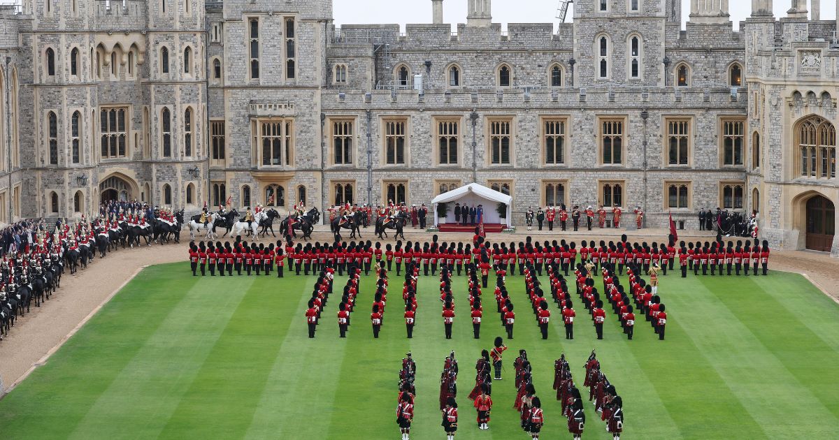 Catherine, Princess of Wales, Prince William, Prince of Wales, first lady Melania Trump, President Donald Trump, King Charles III, and Queen Camilla inspect the Guard of Honour during the State visit by the president of the United States of America at Windsor Castle in Windsor, England, on Wednesday.