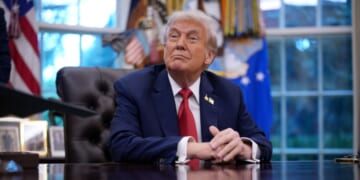 President Donald Trump looks on before signing executive ordres in the Oval Office of the White House on Sept. 25, 2025, in Washington, D.C.