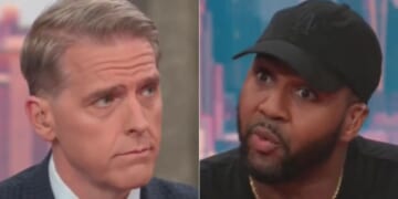 Former TMZ host Van Lathan, right, appeared on a CNN panel where he attacked an ICE raid carried out on an apartment complex in Chicago that targeted Tren de Aragua gang members, but Scott Jennings, left, flipped the script, leaving Lathan visibly upset.