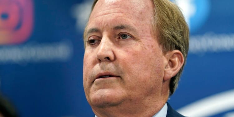 Texas Attorney General Ken Paxton makes a statement at his office in Austin, Texas, on May 26, 2023.