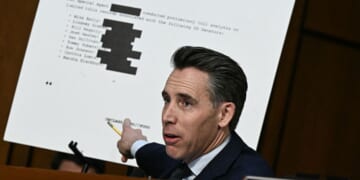 Sen. Josh Hawley, Republican from Missouri, speaks about the FBI's "Arctic Frost" investigation during an Oct. 7 Senate Judiciary Committee hearing with Attorney General Pam Bondi on oversight of the Department of Justice in Washington, D.C.