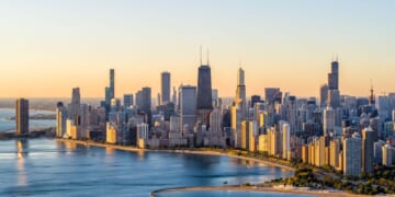 This photo shows an aerial view of Chicago.