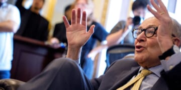 Sen. Chuck Schumer speaks during a "pen and pad" meeting with reporters at the U.S. Capitol Building on Capitol Hill in Washington, D.C., on Wednesday.