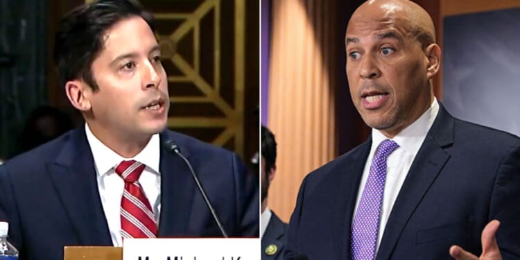 Michael Knowles, left, discussed statements by Sen. Cory Booker, right, endorsing a Virginia Democrat who has fantasized about murdering a Republican opponent and his family.