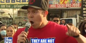 A school teacher identified as Ron Gochez is under investigation for telling a crowd "they're not the only ones with guns!" during an anti-ICE protest.