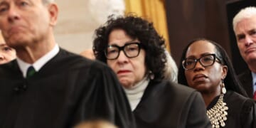 Supreme Court Chief Justice John Roberts, left, and Supreme Court Associate Justices Sonia Sotomayor and Ketanji Brown Jackson, center, are pictured at the Capitol in Washington, D.C., on Jan. 20.