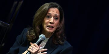 Former Vice President Kamala Harris speaks onstage during her book tour at Tabernacle in Atlanta, Georgia, on Oct. 8, 2025.