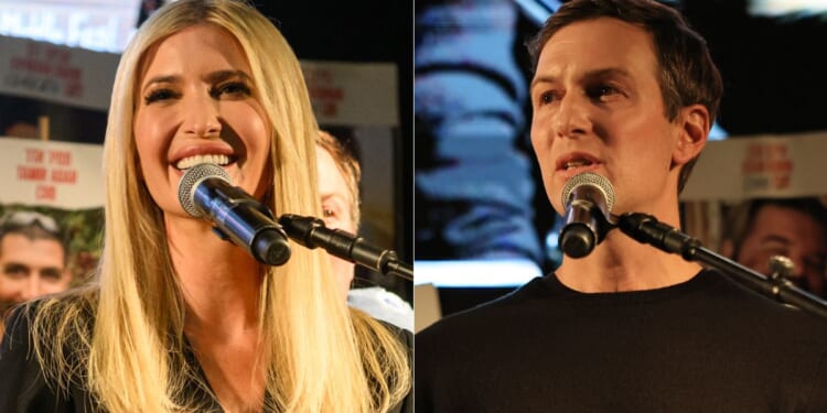 Ivanka Trump, left, and Jared Kushner, right, speak to the crowd at Hostages Square in Tel Aviv, Israel, on Saturday.