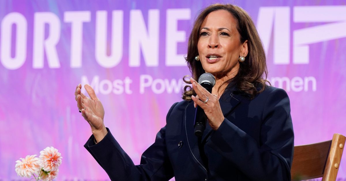 Former Vice President Kamala Harris speaks onstage during the Fortune Most Powerful Women Gala 2025 at Washington National Cathedral October 14 in Washington, D.C. The Democratic National Committee is still paying down debt from Harris' failed 2024 campaign for president.