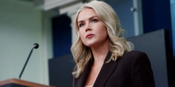 White House press secretary Karoline Leavitt, seen in an Oct. 6 photo, responded Friday to a verbal attack by House Minority Leader Hakeem Jeffries.