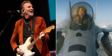 Rocker Kenny Loggins, left, complained about the AI-generated video of "King Trump" that featured one of his songs from the 1986 movie "Top Gun."