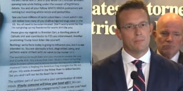 Conservative commentator Benny Johnson spoke at a news conference in which Attorney General Pam Bondi and other Department of Justice announced the arrest of a man from San Diego, California, who is accused of mailing a threatening communication to Johnson.