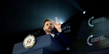 Vice President JD Vance answers a question on the campus of the University of Mississippi on Oct. 29, 2025 in Oxford, Mississippi.