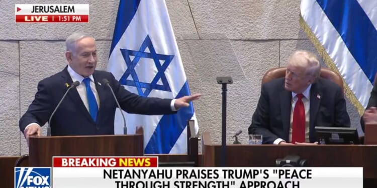 Israel Prime Minister Benjamin Netanyahu praises US President Donald Trump as seen on Fox News.