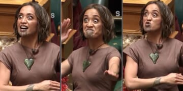 Oriini Kaipara, a member of New Zealand's parliament, performs a Māori ritual ceremony known as a haka during a parliamentary session.
