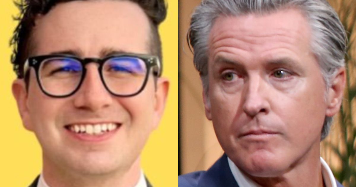 Izzy Gardon, left, serves as the communications director for Gov. Gavin Newsom, right, and he took to X on Sunday to imply that a house fire may have been intentionally set by the Trump administration as retaliation.