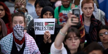 Protesters from a number of London universities attend a pro-Palestine demonstration on Oct. 7 in London, England. However, now that it's Hamas, rather than Israelis, killing Palestinians, the protesters appear to have gone silent.