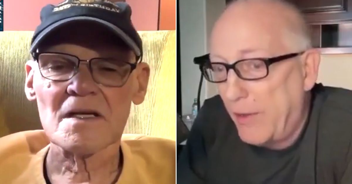 Conservative commentator and cartoonist Scott Adams, right, was repulsed by Democratic political consultant James Carville, left, who shared his fantasy about Trump "collaborators" being marched down Pennsylvania Avenue with shaven heads and orange "pajamas," "And the public should be invited to spit on them."