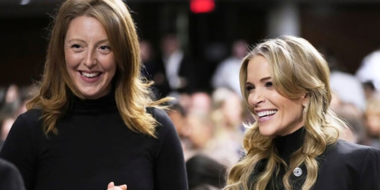 Dr. Casey Means stands next to Megyn Kelly at the confirmation hearing for Robert F. Kennedy Jr. for the Secretary of Health and Human Services position at the Capitol in Washington, DC on Jan. 29, 2025.