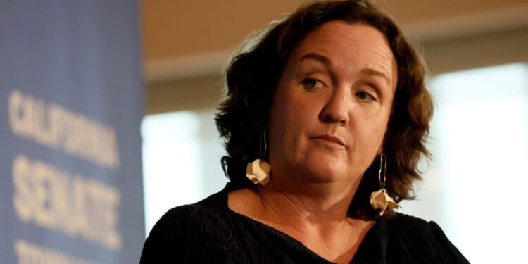 Rep. Katie Porter is seen speaking at an event in Los Angeles in a photo dated Sept. 8, 2023.