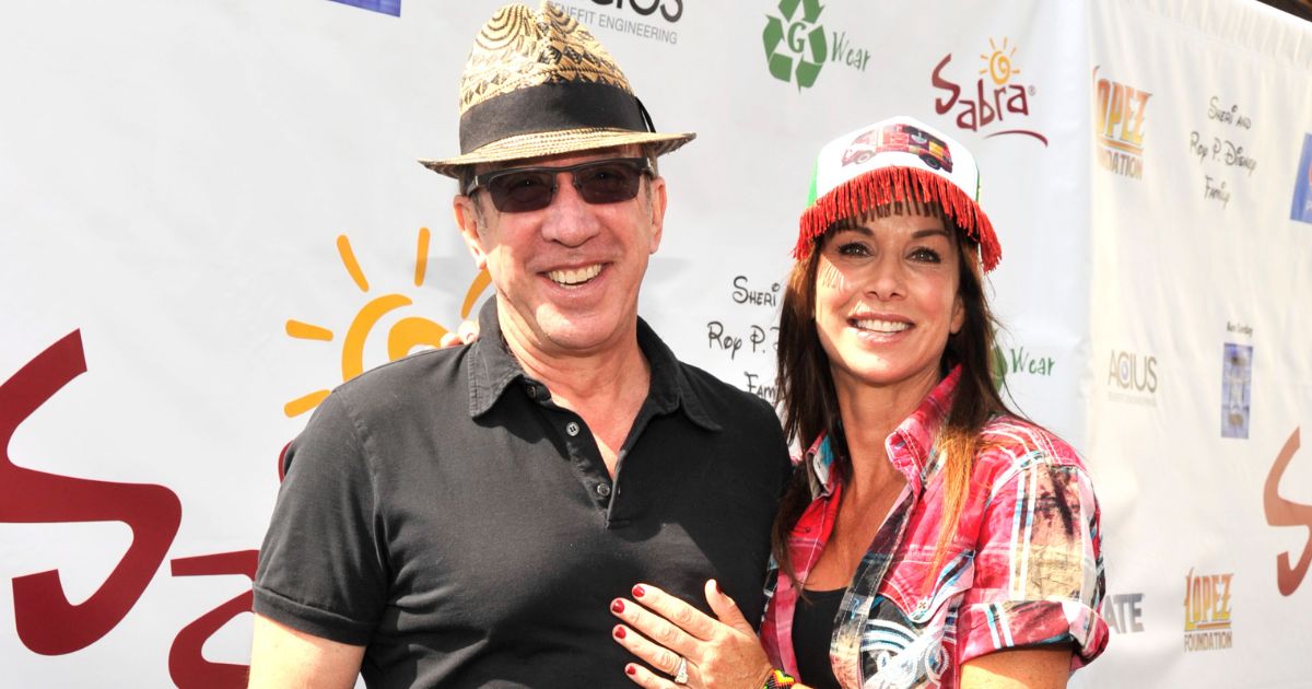 Tim Allen, left, and Debbe Dunning, right, attend the 7th Annual George Lopez Celebrity Golf Classic in Burbank, California, on May 5, 2014.