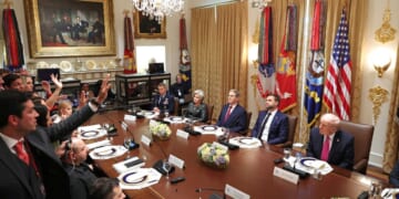 President Donald Trump meets with Ukrainian President Volodymyr Zelensky in the Cabinet Room of the White House in Washington, D.C., on Oct. 17, 2025.