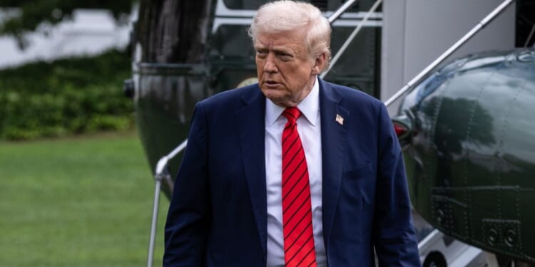 President Donald Trump returns to the White House following a visit to Walter Reed National Military Medical Center on Oct. 10, 2025, in Washington, D.C.